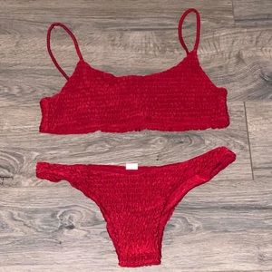 Red 2 piece thong bikini